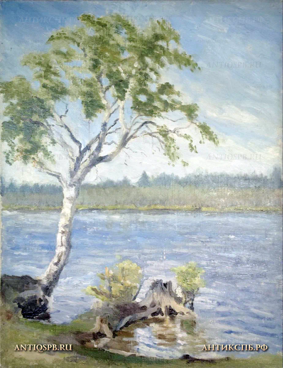 Картина "Береза на берегу реки". №17340.6